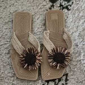 Braided Slide Sandals with Sunflower Accent